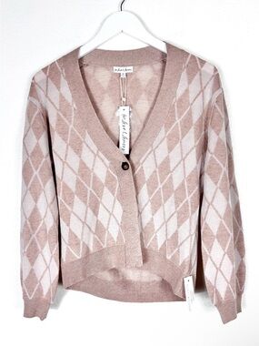 NWT For Love & Lemons Argyle Cassidy cardigan sweater preppy mauve size XS NEW